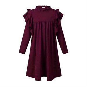 NWT Girls Ruffle Dress Long Sleeve Dress Tiered Swing Cotton Skater Party Dress